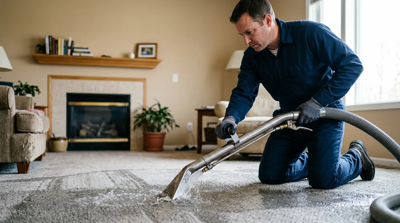 Water damage restoration technician working near Evansville, IN